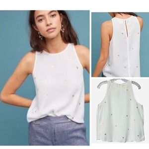 Anthropologie Cloth & Stone White Sleeveless Top with Gold Accents